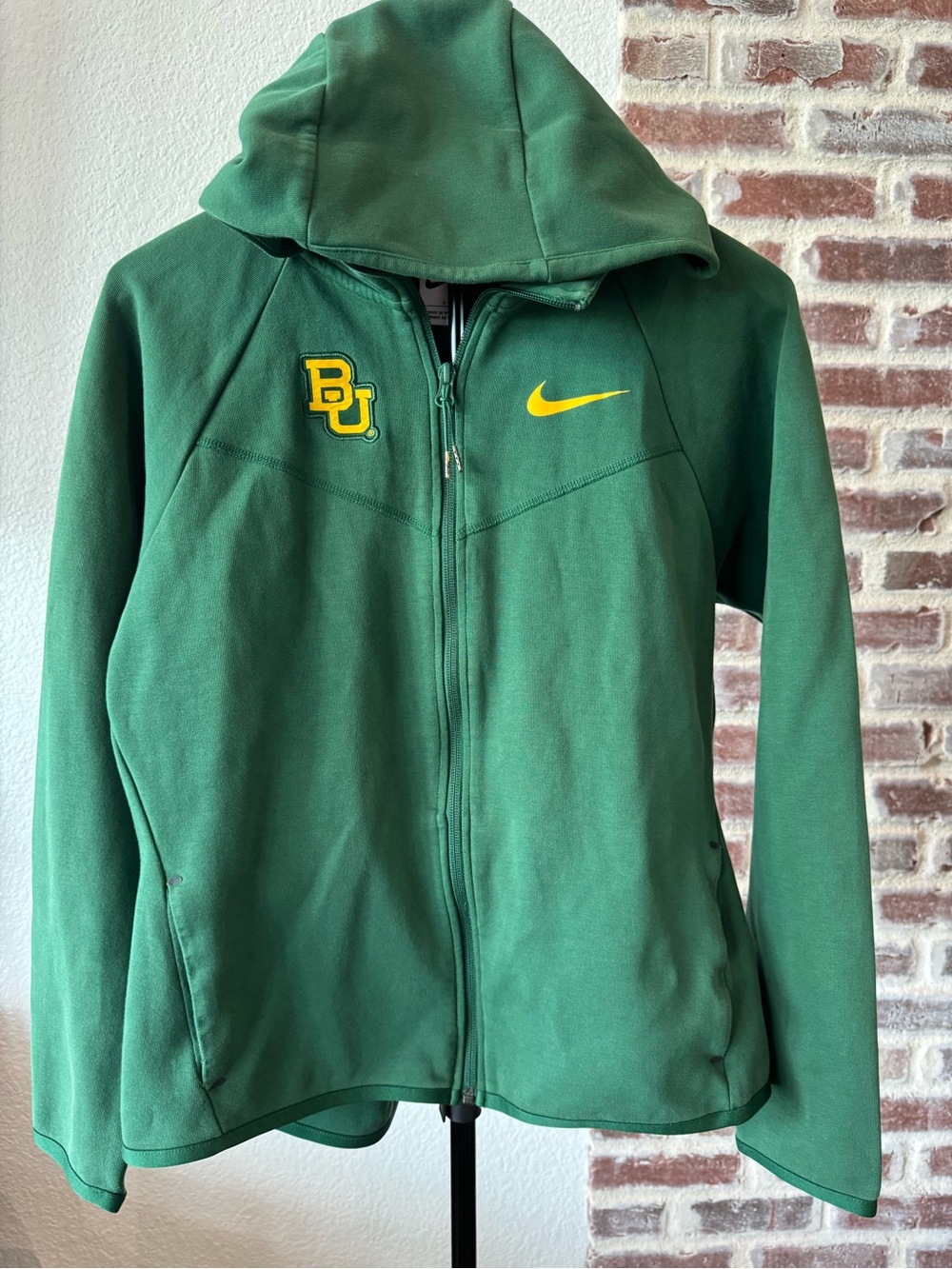 Nike Baylor University Green Full-Zip Hoodie Jacket with Yellow Logos - Large